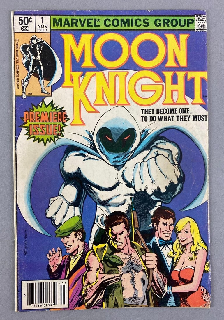 Marvel Comics Moon Knight No. 1: 1st Appearance of Raoul Bushman - 1st Appearance of Khonshu, 1980 bronze age, 50¢, bagged and boarded, light foxing along spine