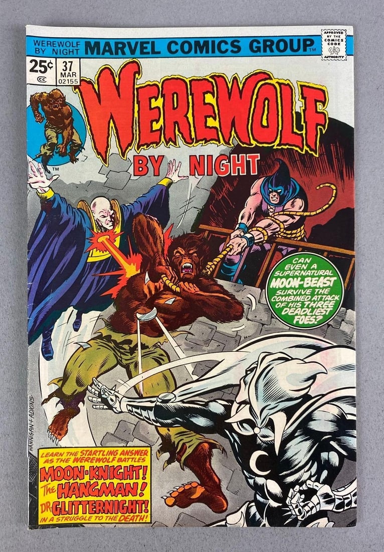 Marvel Comics Werewolf By Night No. 37: 3rd Appearance of Moon Knight, 1975 Bronze Age, 25¢, bagged and boarded