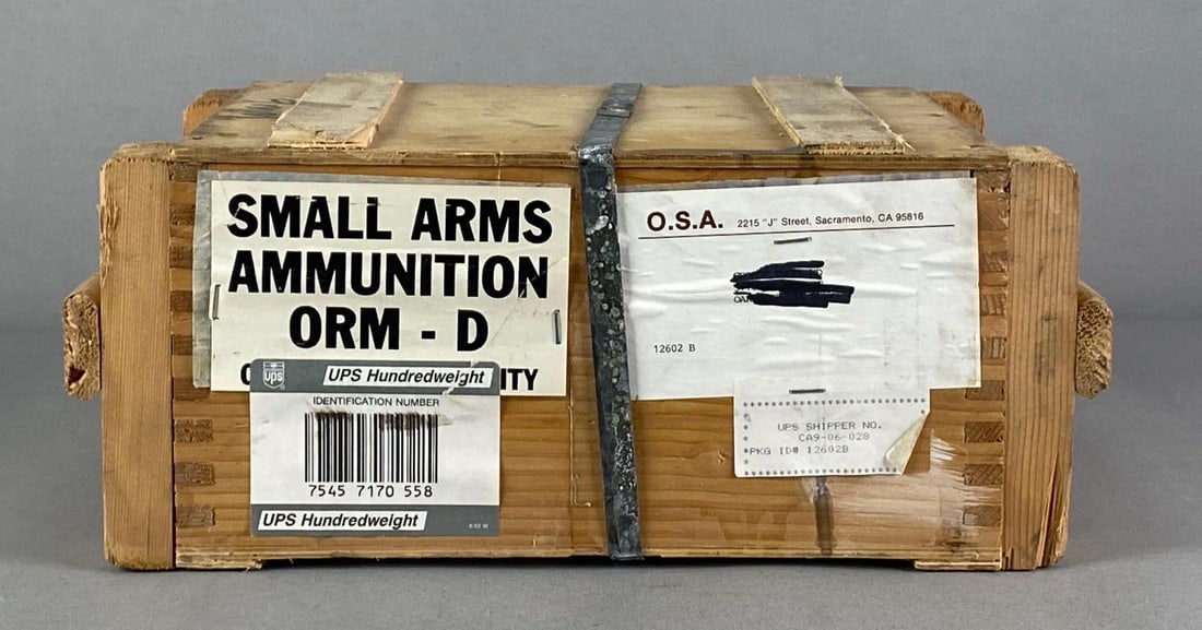 Sealed Wood Crate of 9mm Ammunition: Sealed, unknown amount of rounds, Measures 6” H x 15” W x 9 1/4” D