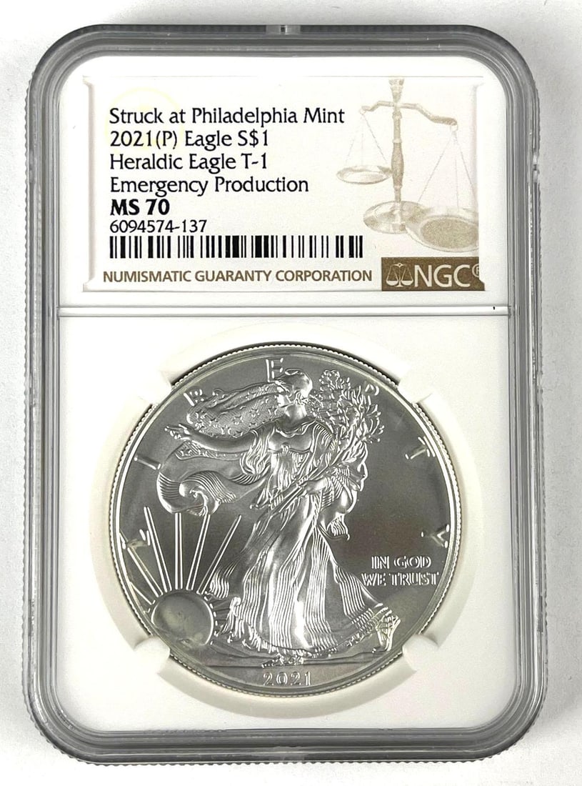 2021 P US Mint $1 Silver American Eagle 1 oz .999 Fine Silver NGC MS 70 (1 of 2)
