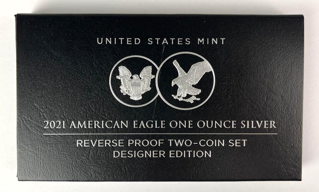 2021 US Mint American Silver Eagle 1 oz Fine Silver Reverse Proof Two Coin Set: Includes COA