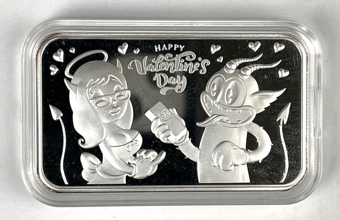 Pit Bullion Happy Valentines Day 1 oz .999 Fine Silver Ingot/ Bar (1 of 2)