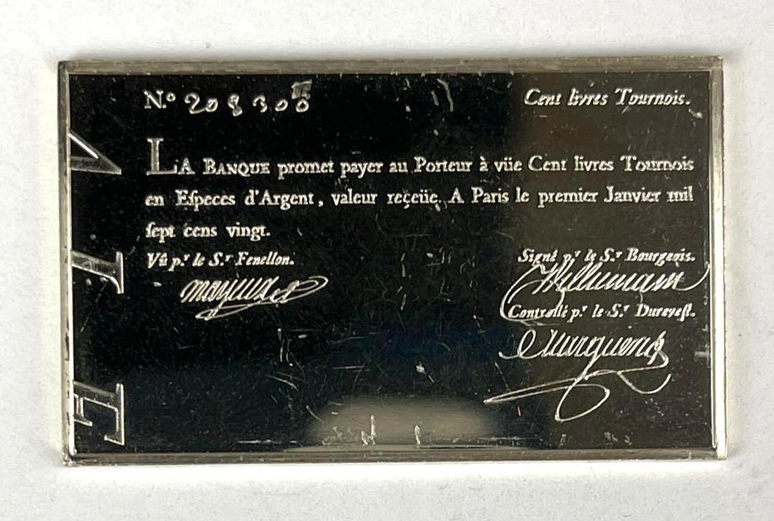 The Franklin Mint Livre Tournois Document Design .36 oz .925 Sterling Silver Ingot/ Bar (1 of 2)