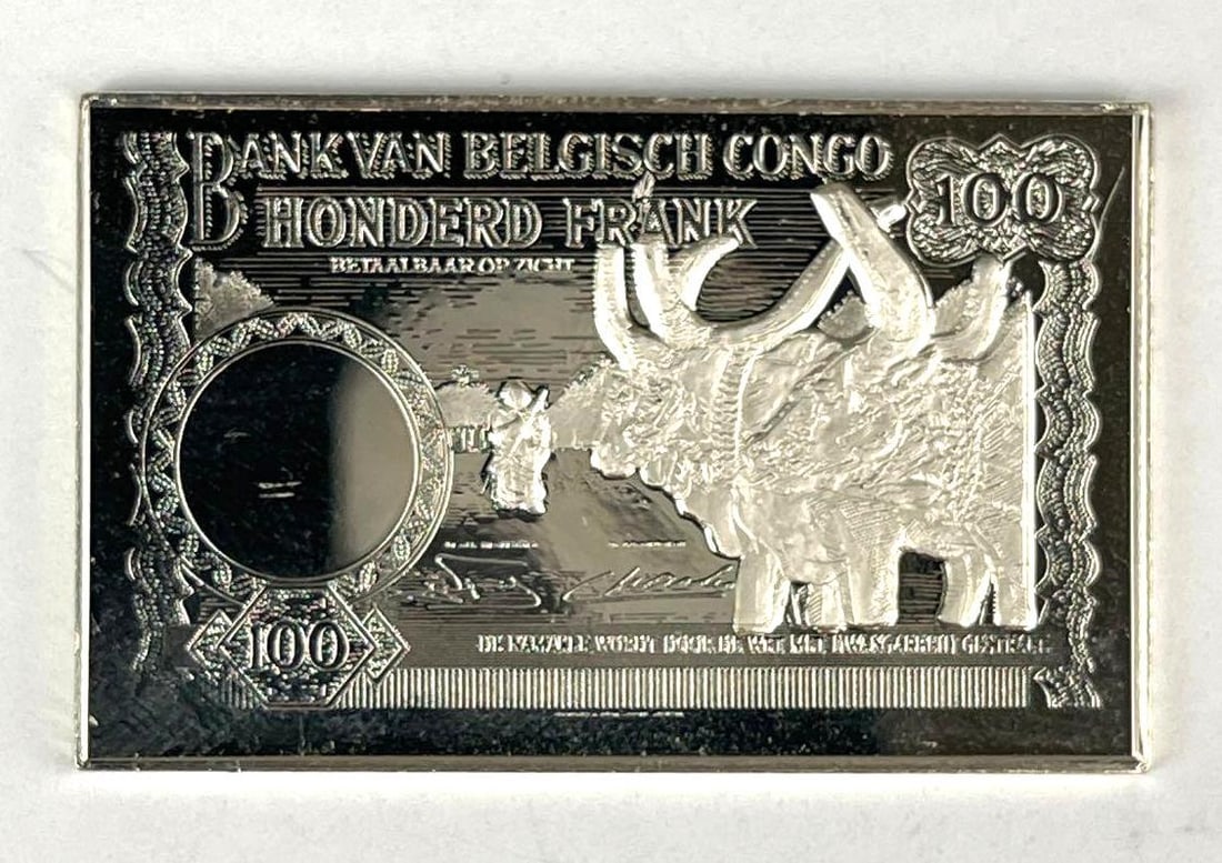 The Franklin Mint Congo 100 Franc Note Design .33 oz .925 Sterling Silver Ingot/ Bar (1 of 2)