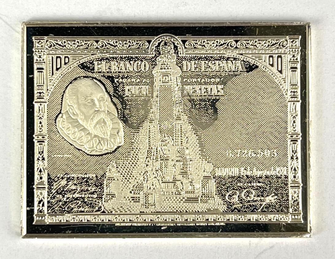 The Franklin Mint Spain 100 Pesetas Note Design .29 oz .925 Sterling Silver Ingot/ Bar (1 of 2)