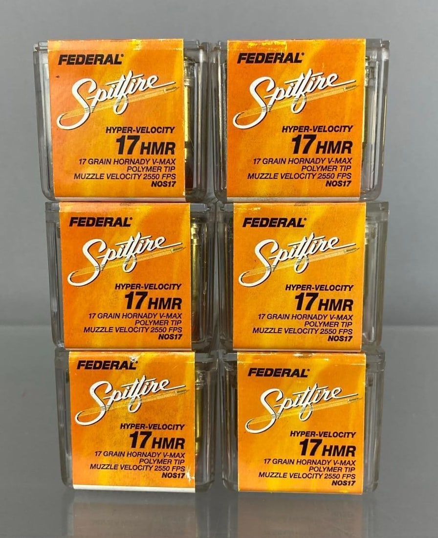 300 Rounds of Federal Spitfire Hyper-Velocity 17 HMR Ammunition: 17 Grain Hornady V-Max Polymer Tip. 2550 FPS