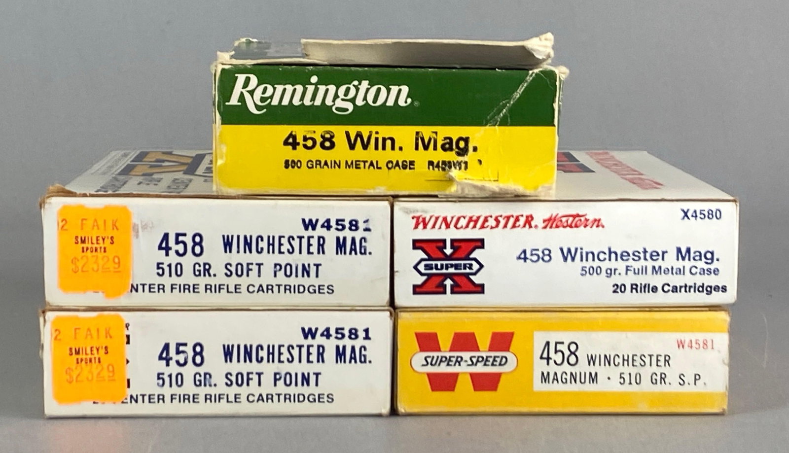 89 Rounds of .458 Win Mag Ammunition: Consists of 4 - 20 round boxes and 1 - 9 round box, includes Winchester and remington