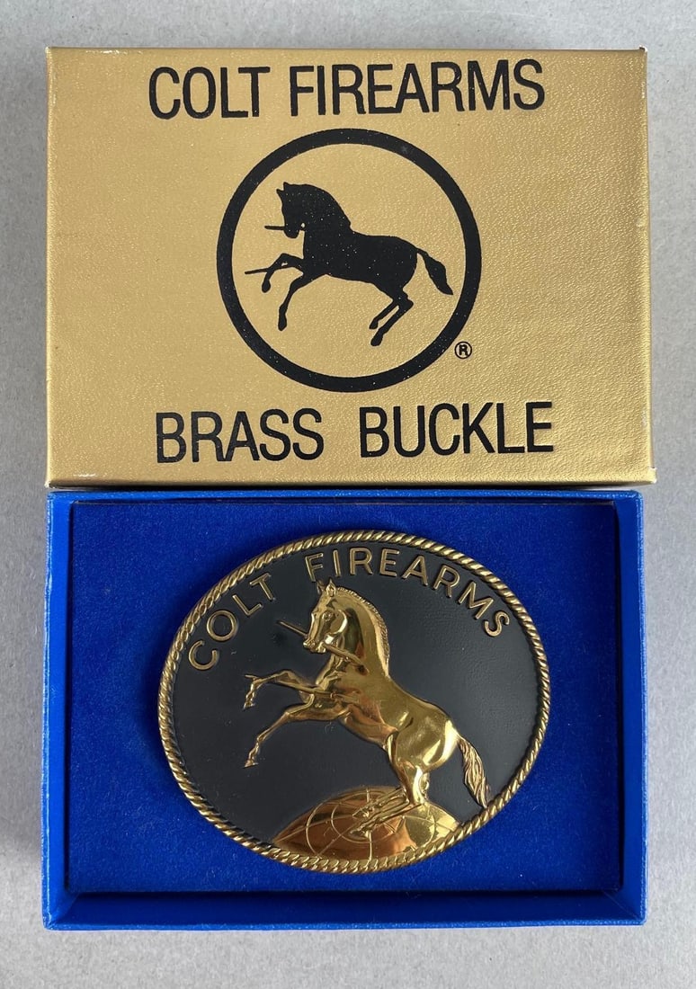 Colt Firearms Brass Belt Buckle: Measures 2 1/2" x 3"