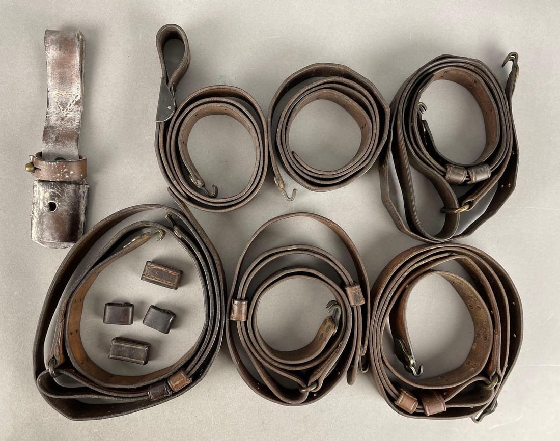Group of M1907 Leather Rifle Slings: Longest measures 62"