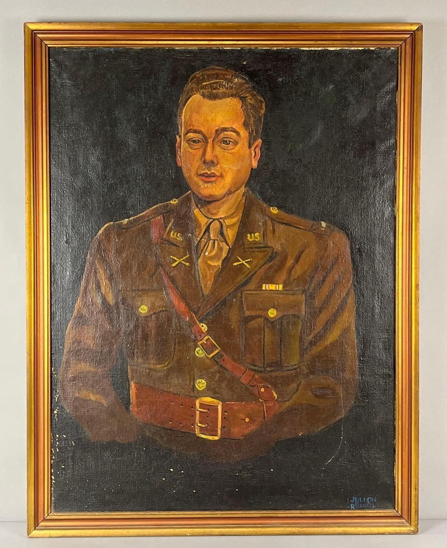 Signed WW2 US Army Soldier Oil On Canvas Portrait (1 of 6)