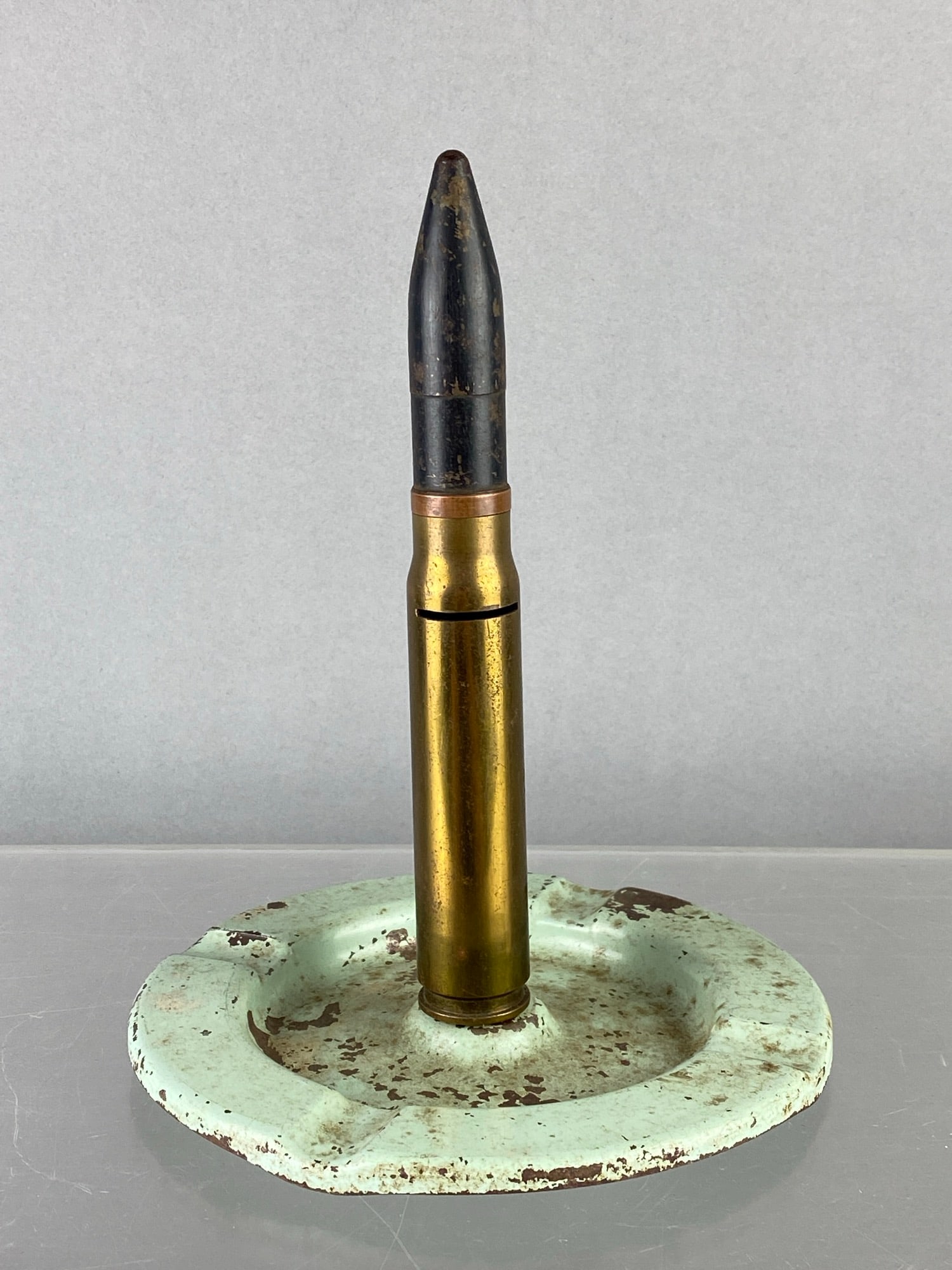 WW2 Trench Art Artillery Shell Ashtray: Measures H x W x D inches
