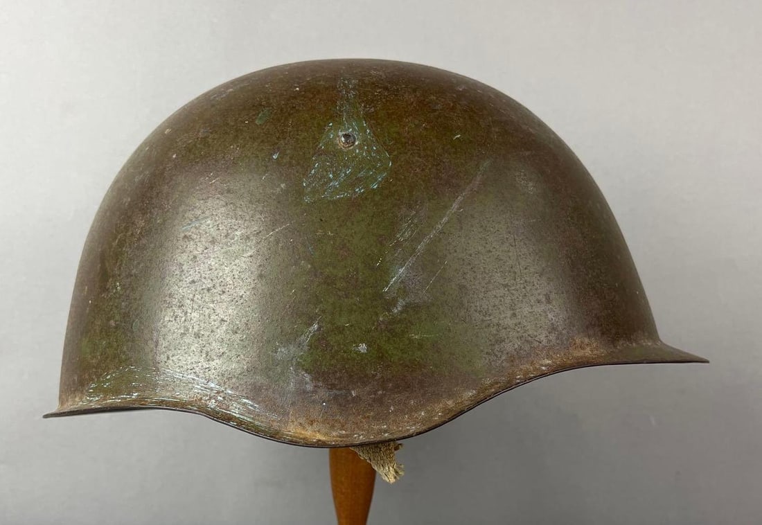 WW2 Soviet Army Helmet: Measures H 6 x W 9 1/2 x D 12 inches.