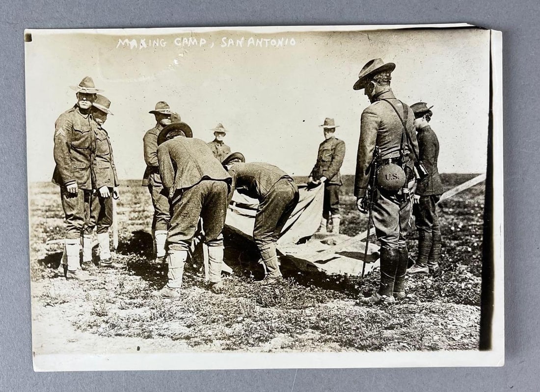 WW1 US Calvary Making Camp San Antonio, Texas Photograph: Measures H 5 x W 7 inches .