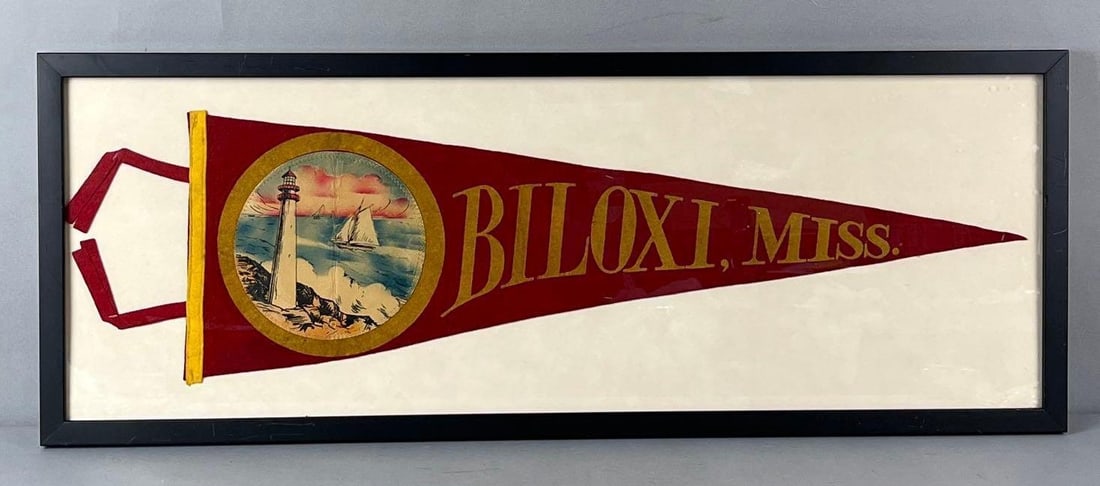 Vintage Biloxi Mississippi Felt Pendant: Frame measures H 11 1/2 x W 28 x D 3/4 inches.