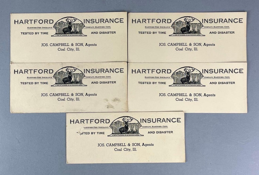 Group of 5 Vintage Hartford Insurance Jos. Campbell and Sons Coal City, Illinois Ink Blotters (1 of 2)