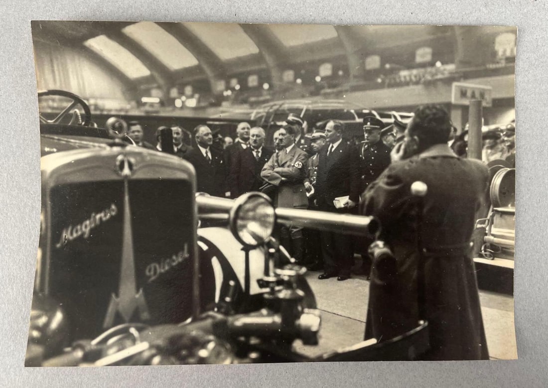 Period Adolph Hitler Candid Photograph: Likely from Berlin international automobile exposition, measures 3 3/4" x 5 1/4"