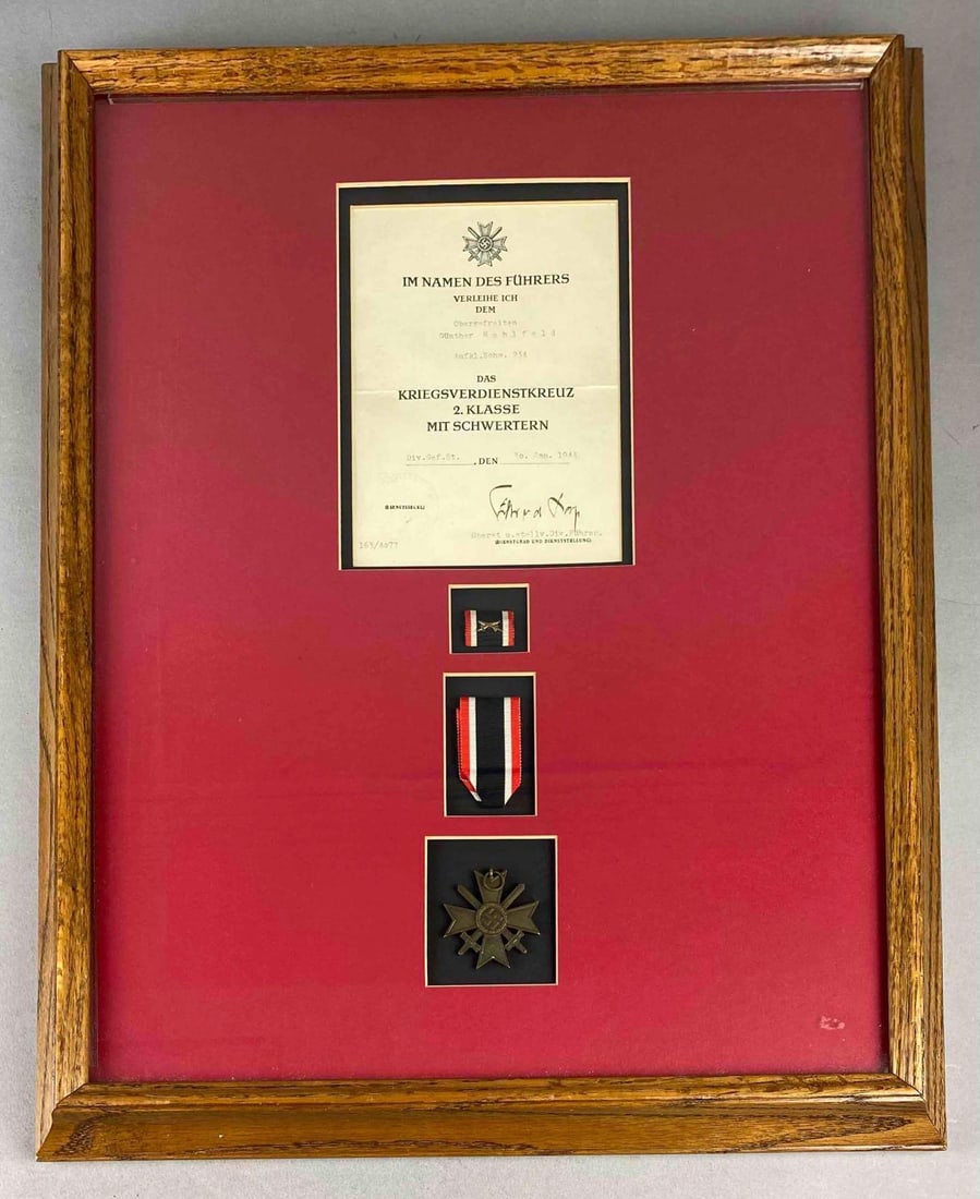 WW2 German Framed War Merit Cross 2nd Class with Award Document (1 of 3)
