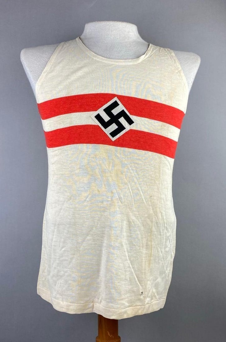 WW2 German Hitler Youth Sport Tank Top 2nd Pattern: Size 4. Has RZM Tag. Small hole near bottom and some stains. Mannequin not included.
