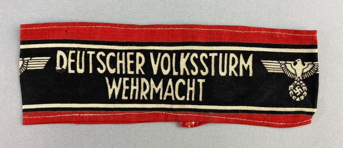 WW2 German Late War Deutscher Volkssturm Wehrmacht Civilian Militia Armband: Measure 8” in length. Has small pin size holes on backside.