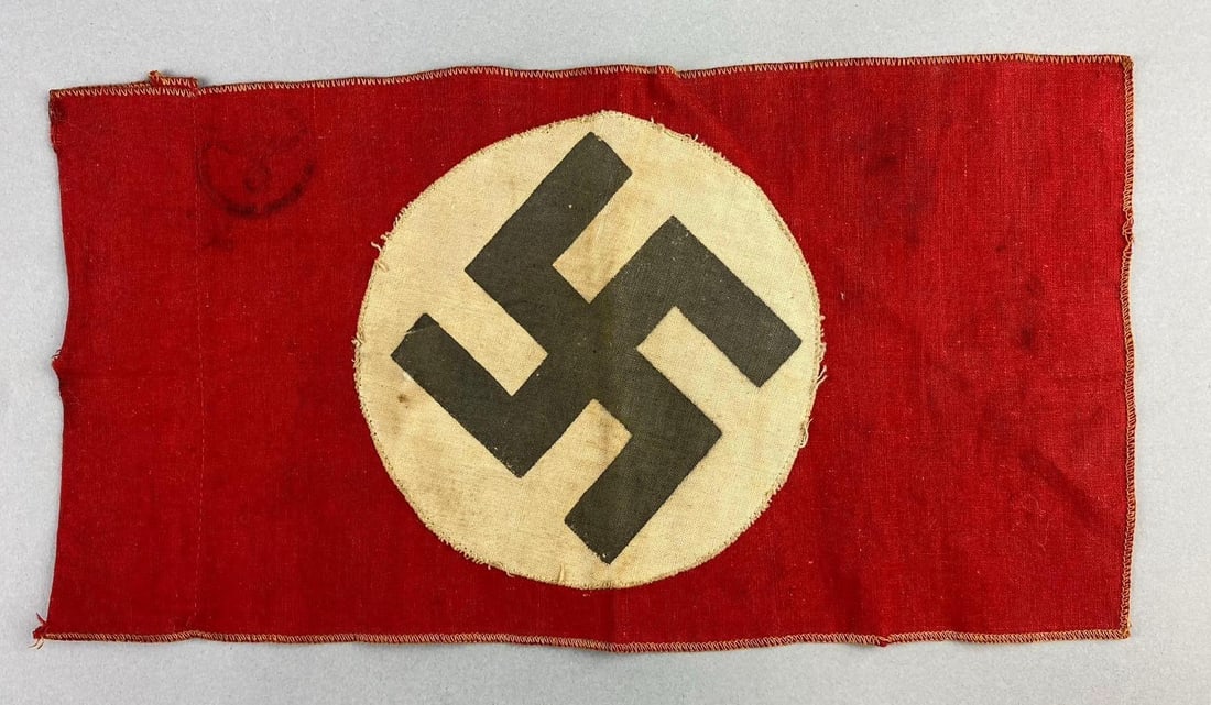 WW2 German Armband: Has stamp on left side. Measures L 11 1/2 x W 6 inches.