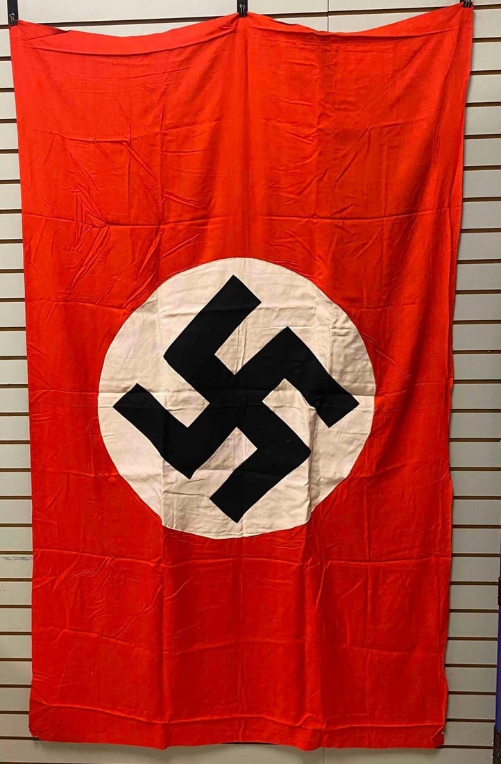 WW2 German Double Sided NSDAP Flag: Measures L 74 x W 43. Has tag at bottom.