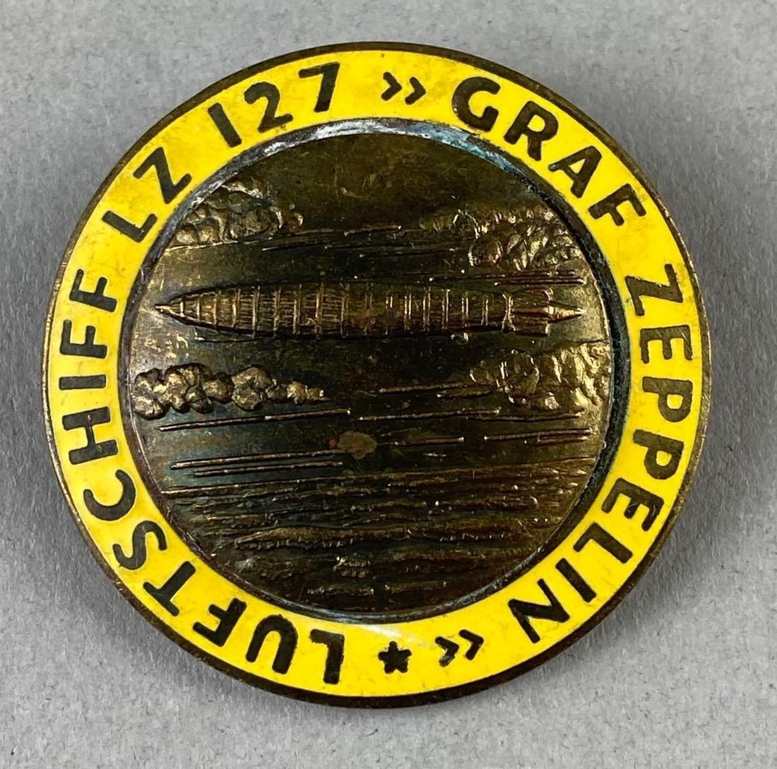 WW2 German LZ 127 Graf Zeppelin Commemorative Badge: Mfg by Friedrich Linden Ludenscheid. Measures 1 1/2” in diameter.