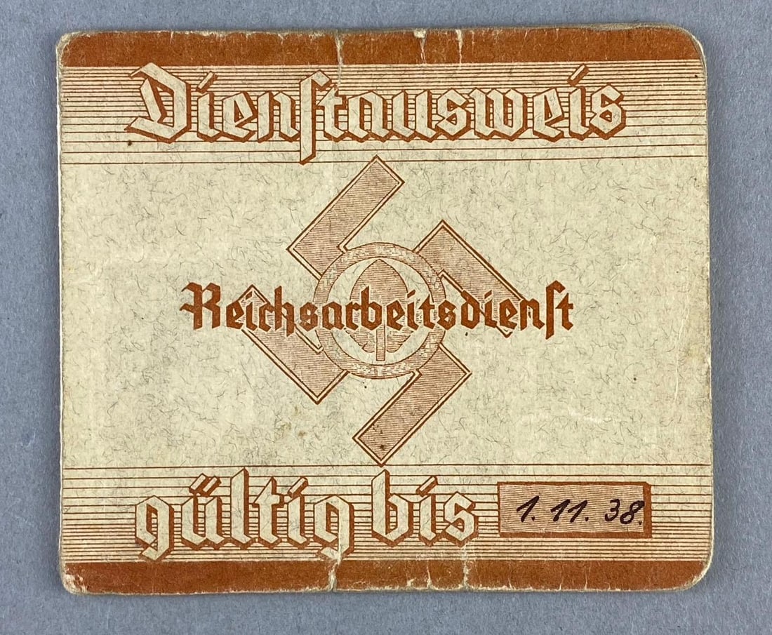 WW2 1938 German Reich Labour Service Identification Card: Belonged to Gerhard Ortbrock. measures 4 1/2 x W 4 inches.