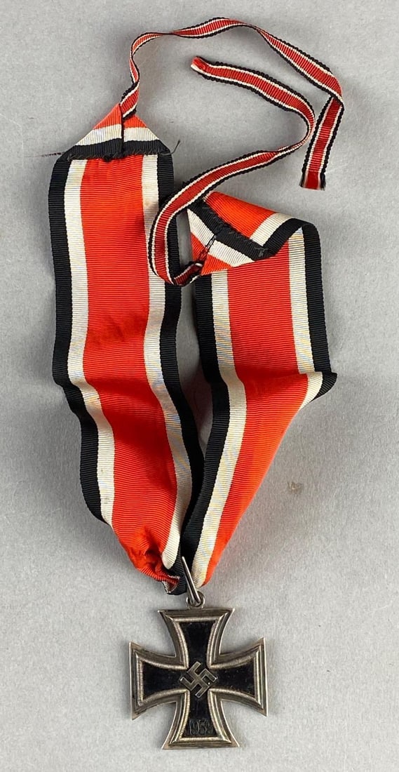WW2 1939 German Knights Cross with Ribbon: 80% silver made by Steinhauer and Luck. Measures 12” in length with ribbon.
