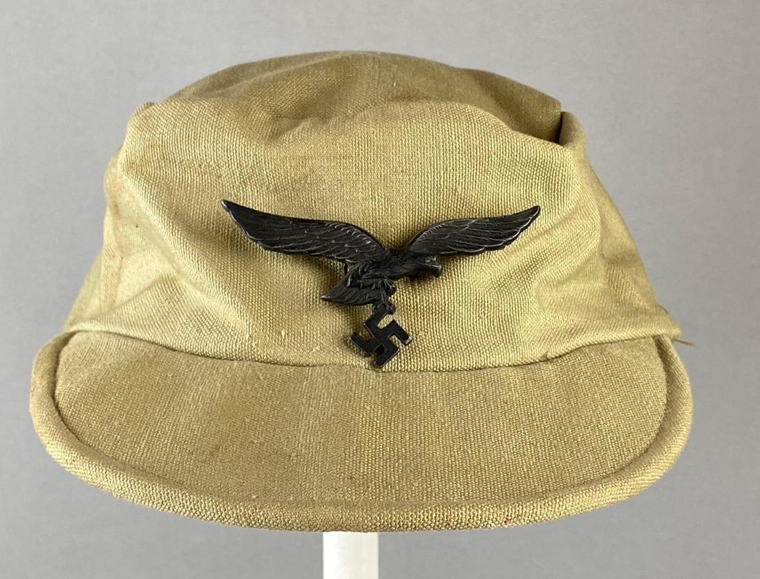 WW2 German Luftwaffe Tropical Afrika Korps DAK Field Cap: Measures H 3 x W 7 x L 10 inches. Stand not included.