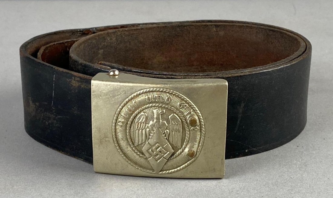 WW2 German Hitler Youth Belt and Buckle: Measures 33” in length. Leather is crack due to age.
