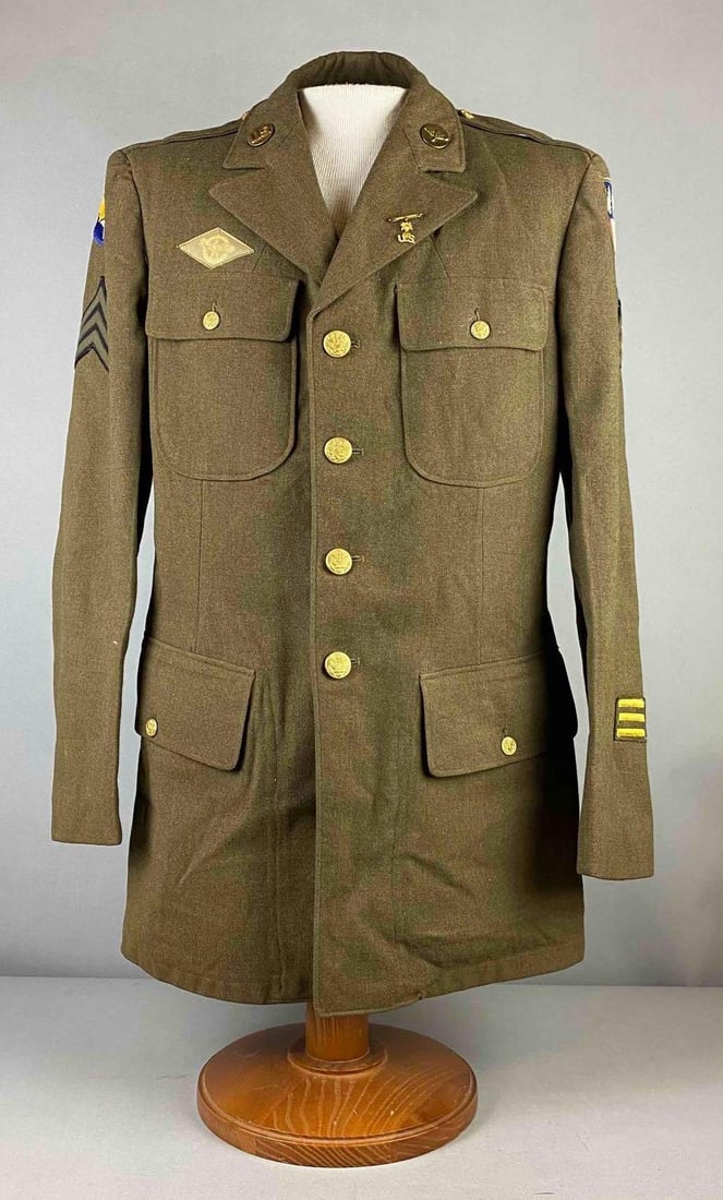 WW2 US Army Air Corps Jacket: Includes China, Burma, and India Patches with Insignia. Size 39L. Has moth holes on back. Mannequin not included.