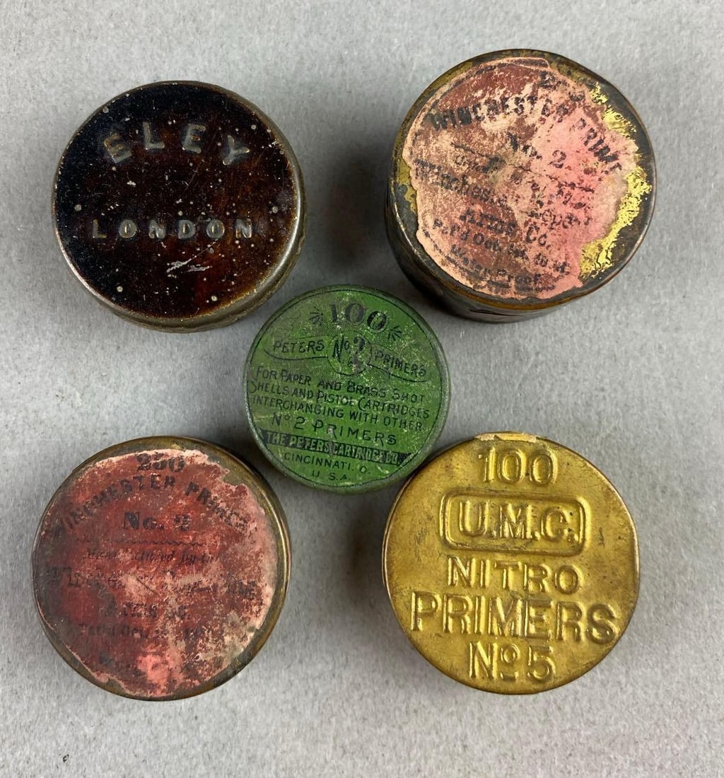 Group of 5 Antique Percussion Primer Tins: Includes Primers.