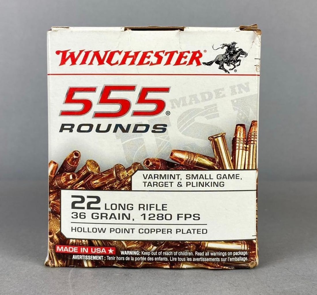 555 Rounds of Winchester .22LR 36 Gr. Hollow Point Ammunition: 555 Rounds of Winchester .22LR 36 Gr. Hollow Point Ammunition.