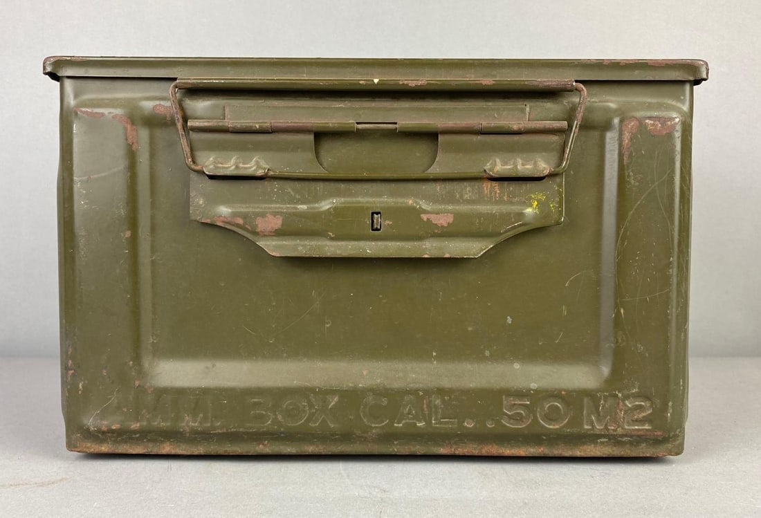 WW2 US Military .50 Cal Ammo Box Filled with 12 Gauge Shells (1 of 2)