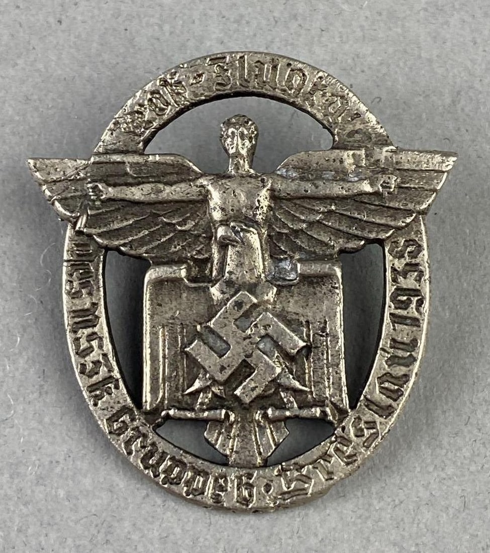 WW2 1938 German NSFK DRL Great Flight Day Badge: Measure 1 1/2” in length.