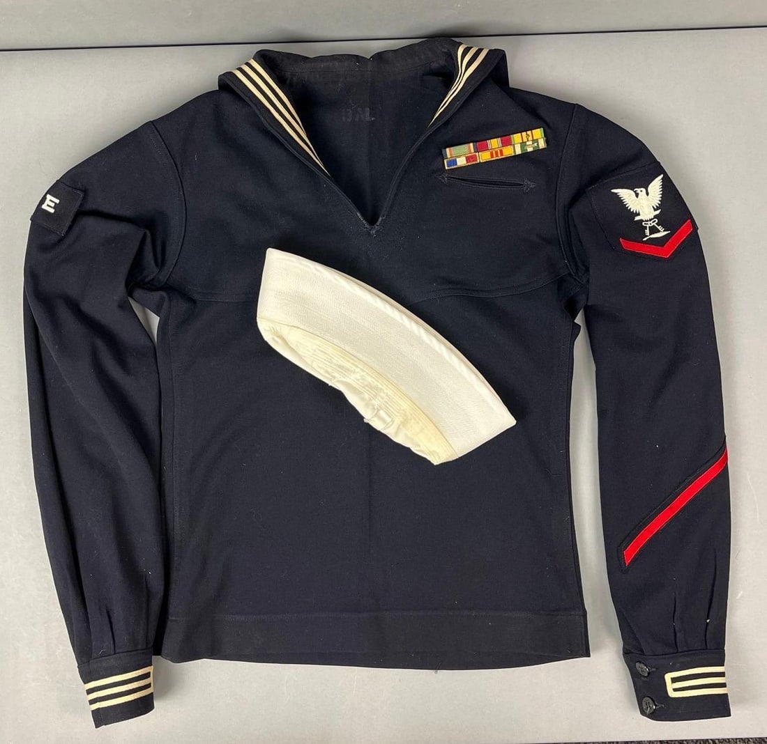 US Navy Jumper and Cap: With First class rank patch, Philippines Republic Presidential ribbon and more.