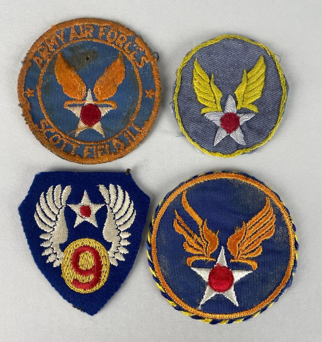 Group of WW2 USAAF Patches: Includes mirror, 9th, Scottfield IL