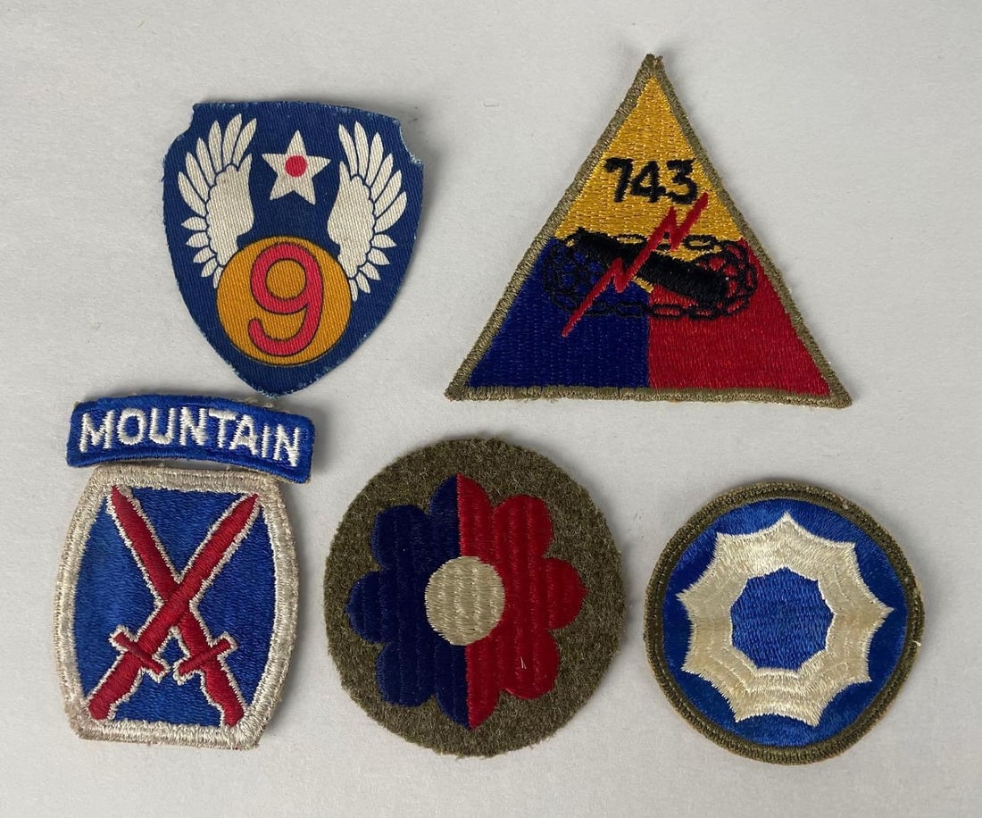 Group of 2 WW2 U.S. Military Patches: Includes USAAF 9th, 743 tank battalion, 9th infantry and service command