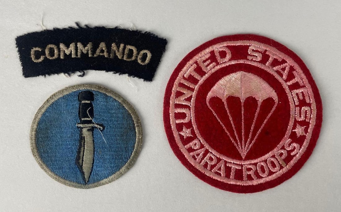 Group of WW2 U.S. Army Patches: Includes paratroops, kiska task force, British commando