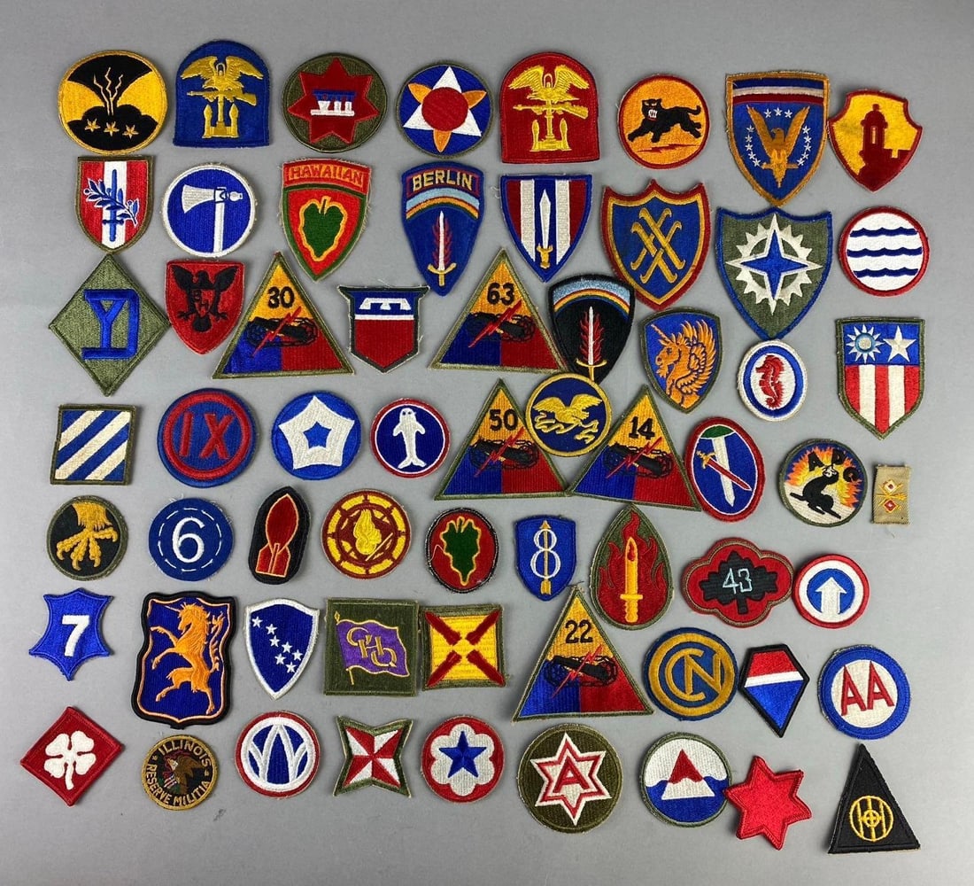 Group of Assorted WW2 US Army Military Insignias Patches: Includes Hawaii Division patch, Officer patch, and more. Largest measures 3”