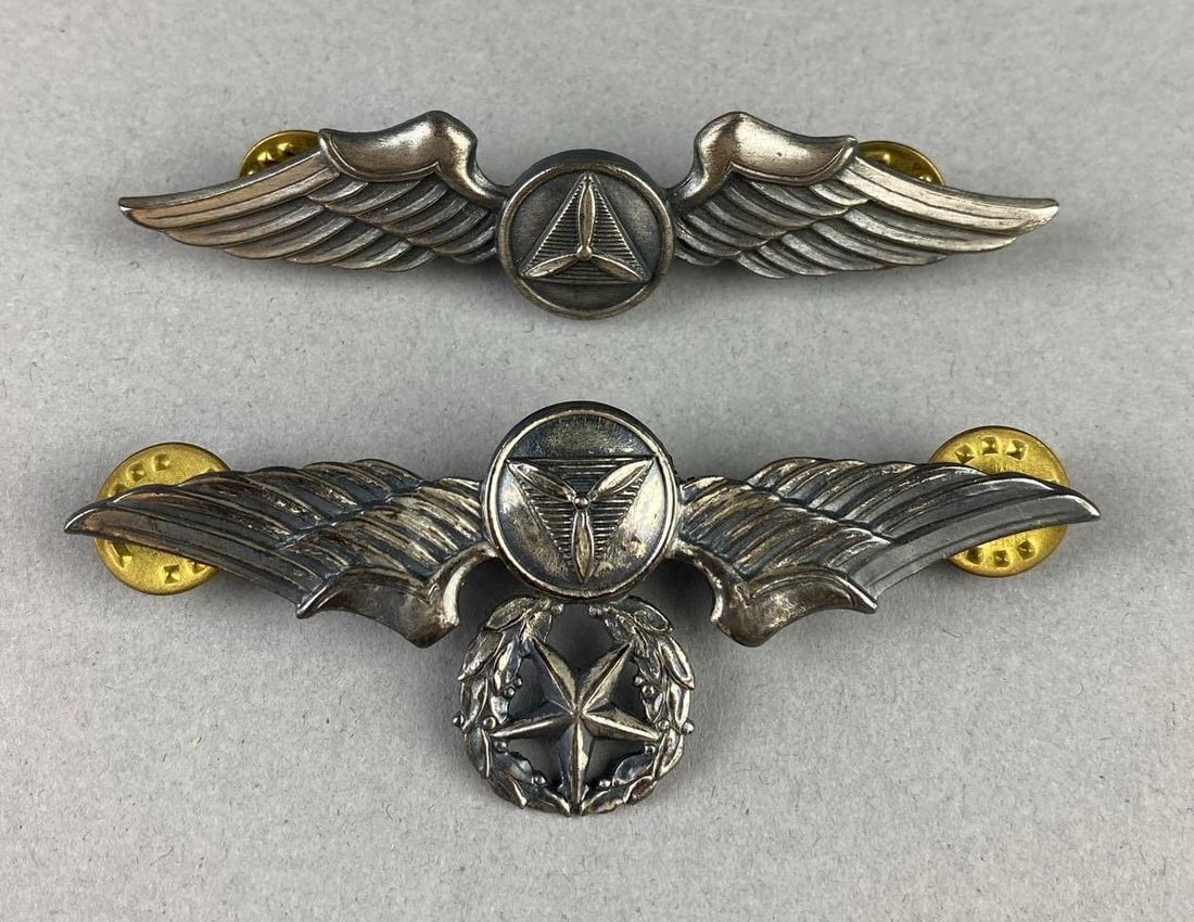 Group of 2 WW2 US Civil Air Patrol Pilot Wings: One measures 3” in length.