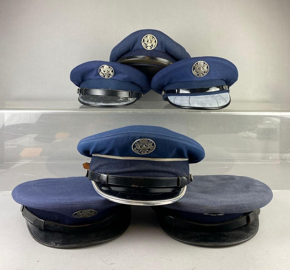 Group of Assorted US Military Enlisted Visor Caps: Size 7 1/4” stand not included.