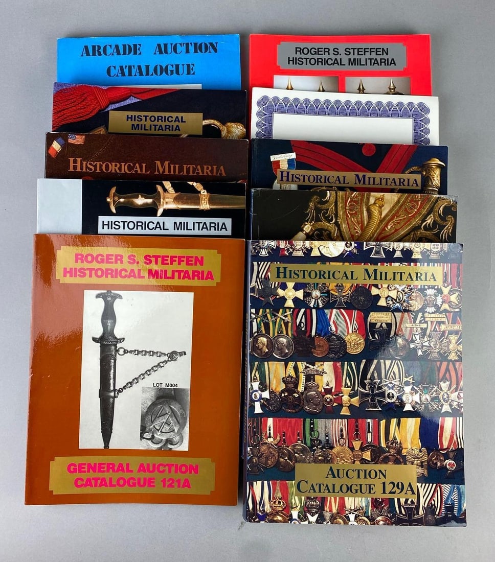 Group of 10 Historical Militaria Auction Catalogues: By Roger S. Steffens. Largest measures L 11 x W 8 inches.