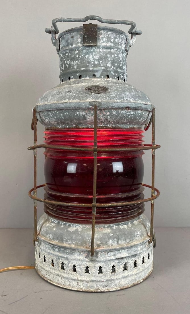 Vintage Perkins Perko Marine Lamp: Includes brass candelabra lamp to light, measures 19 1/4" x 11"