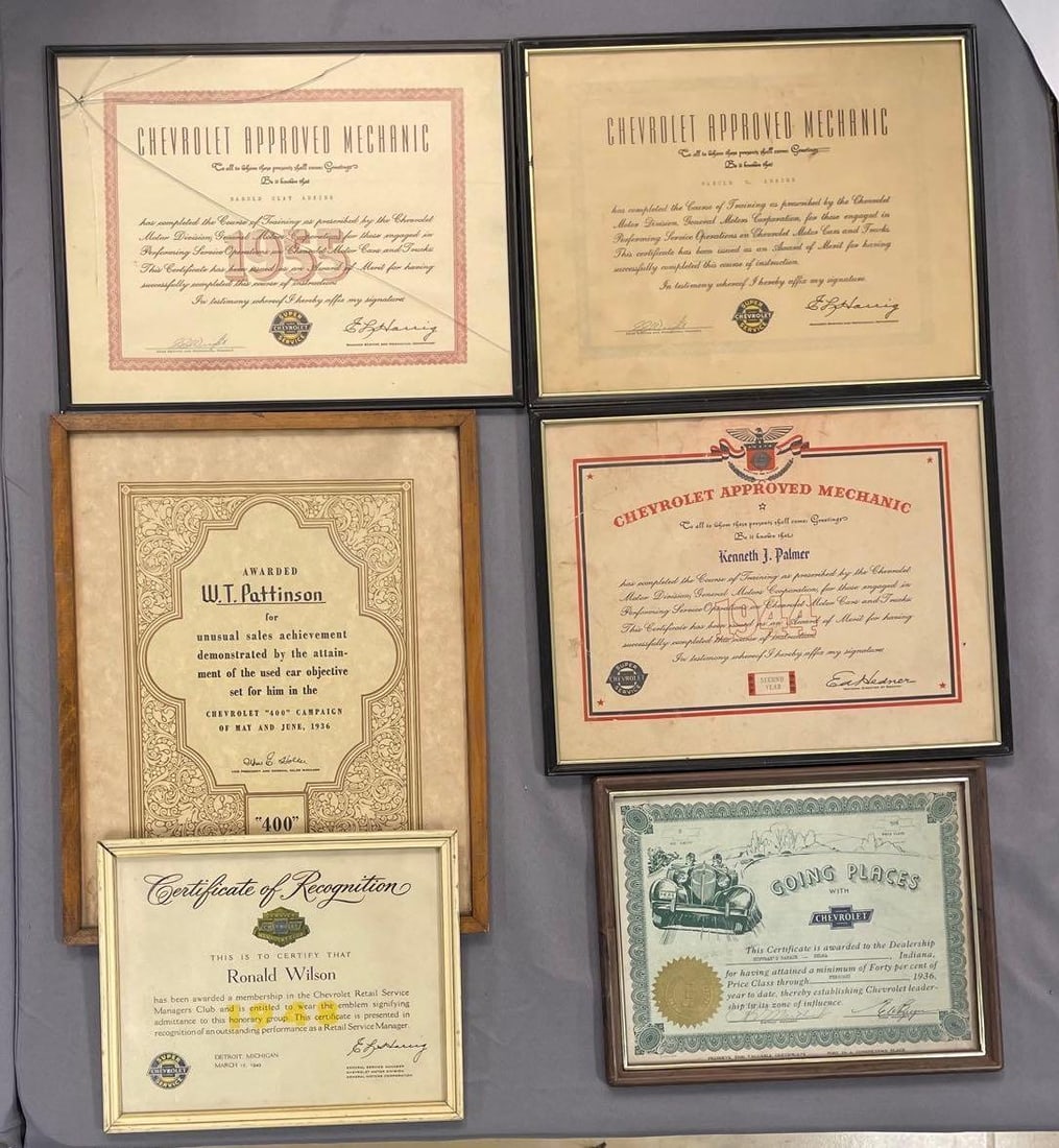 Group of Vintage Chevrolet Approved Mechanic Certificates (1 of 3)