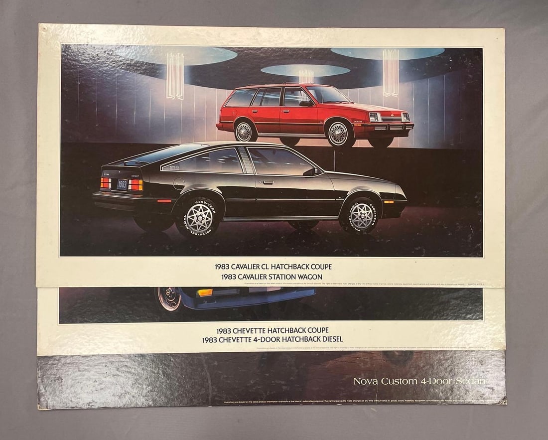 Group of 1980s Chevrolet Dealership Showroom Advertising Posters: Cardboard, includes Chevette, nova, each measure