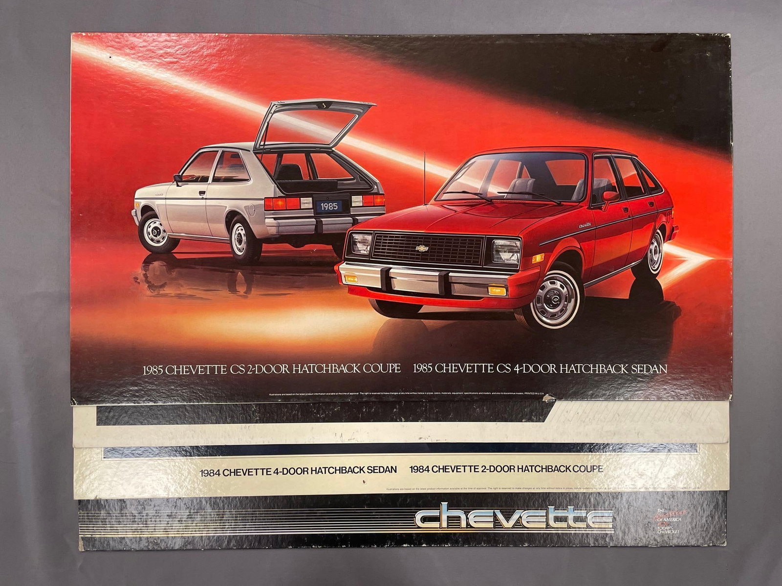 Group of 1980s Chevy Chevette Hatchback Dealership Showroom Advertising Posters: Measure 18" x 32"