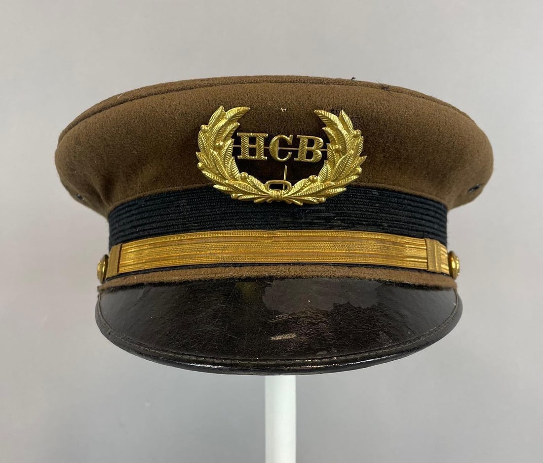 Vintage U.S. Military Band Visor Cap: HCB badge, some moth holes, size 7 1/8