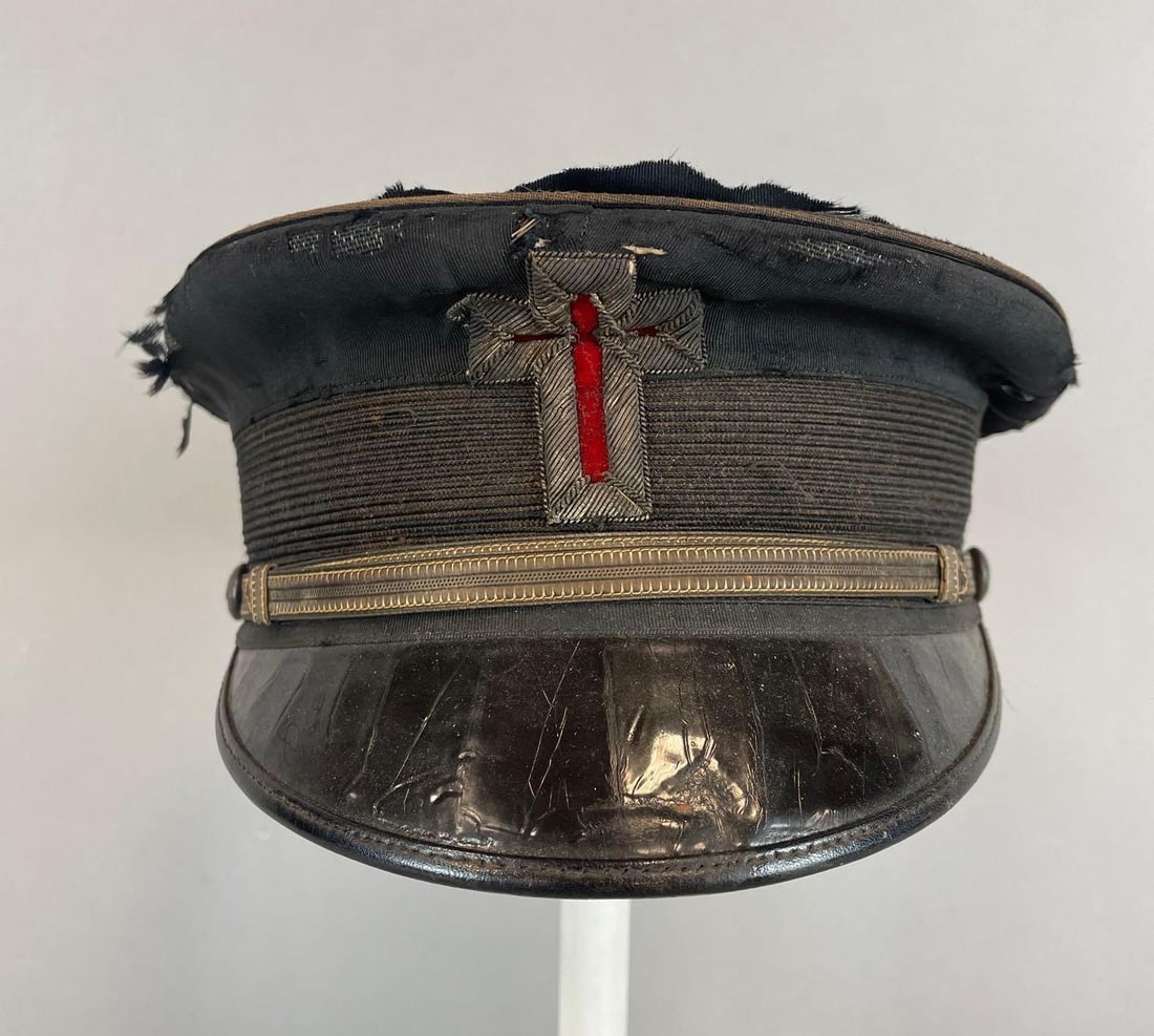 Antique Knights Templar Uniform Visor Cap: Bullion cross, P.R. Cain, size 6 7/8