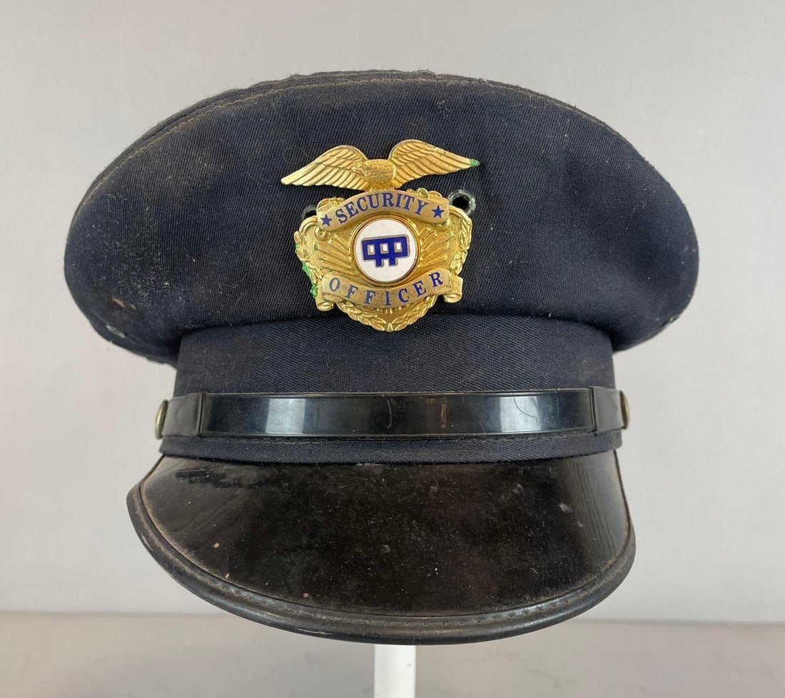 Vintage Security Officer Visor Cap: Size 7 - 7 1/4, stand not included